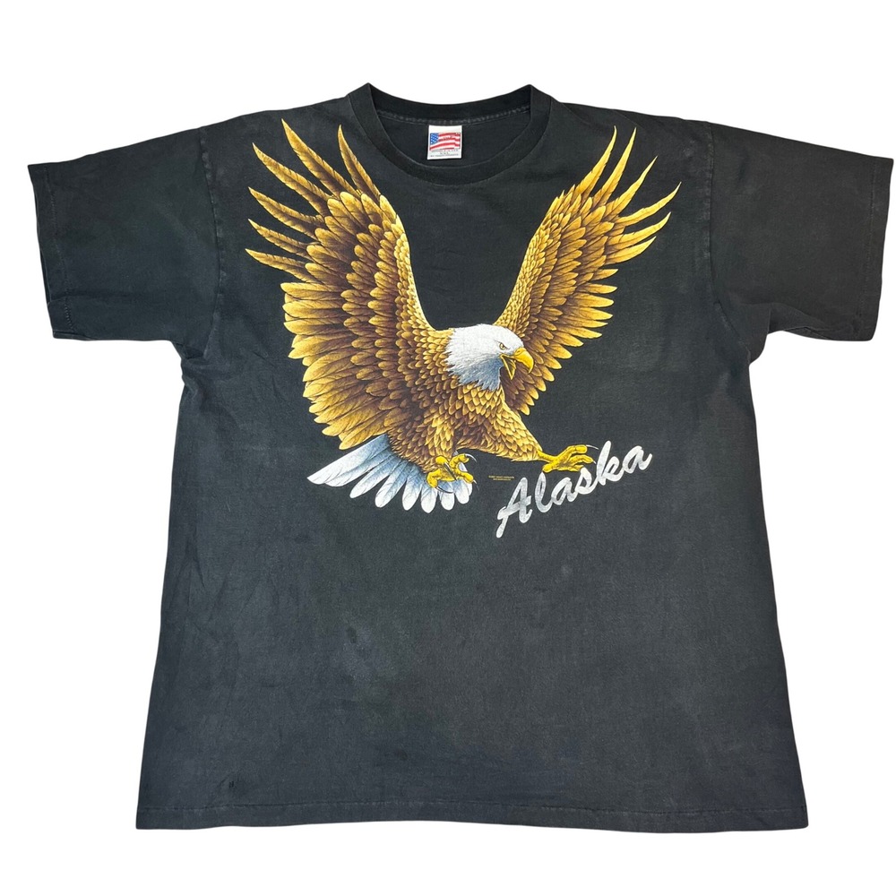 Vintage 1996 Trinity Products Alaska‎ Eagle T-Shirt XXL Black Single Stitch 90s